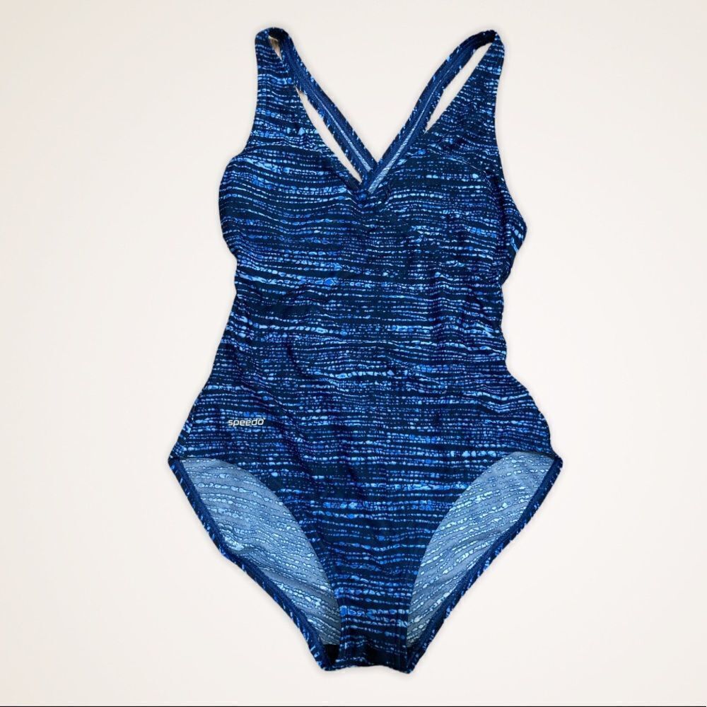 Speedo cross front and back blue bathing suit size 6